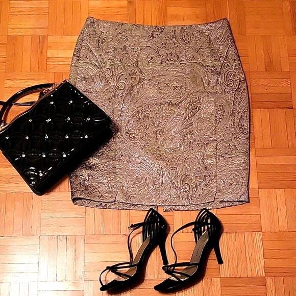 Gold Brocade Pencil Skirt, The Limited, 14 - Picture 7 of 14